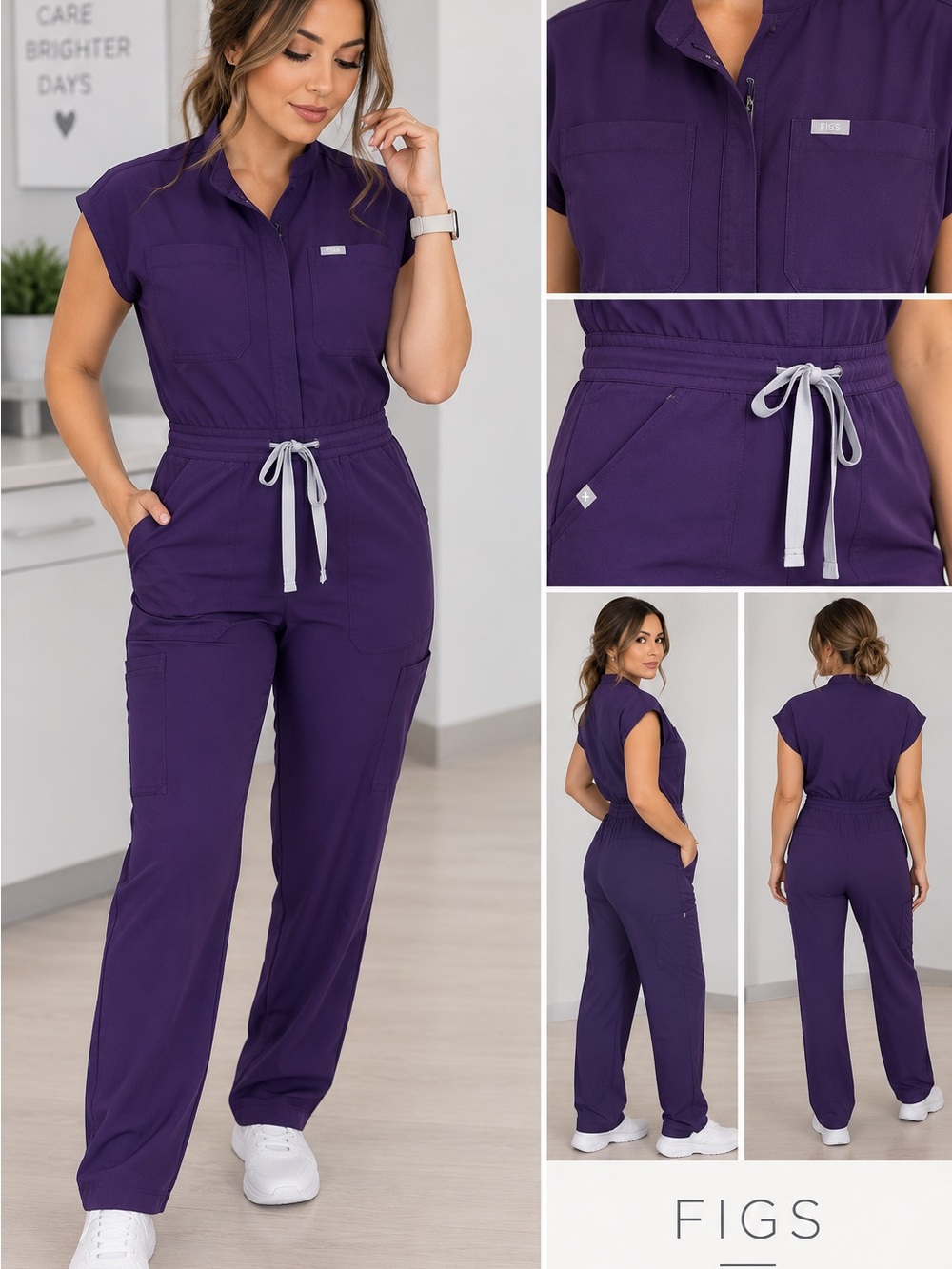 FIGS Purple Drawstring Utility Jumpsuit